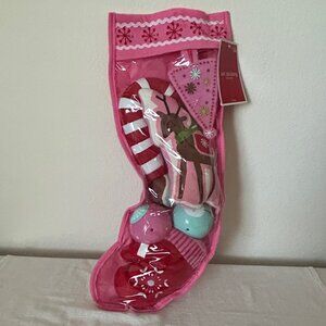 Large Bright Pink Felt and Plastic Dog Toy-Filled Christmas Stocking